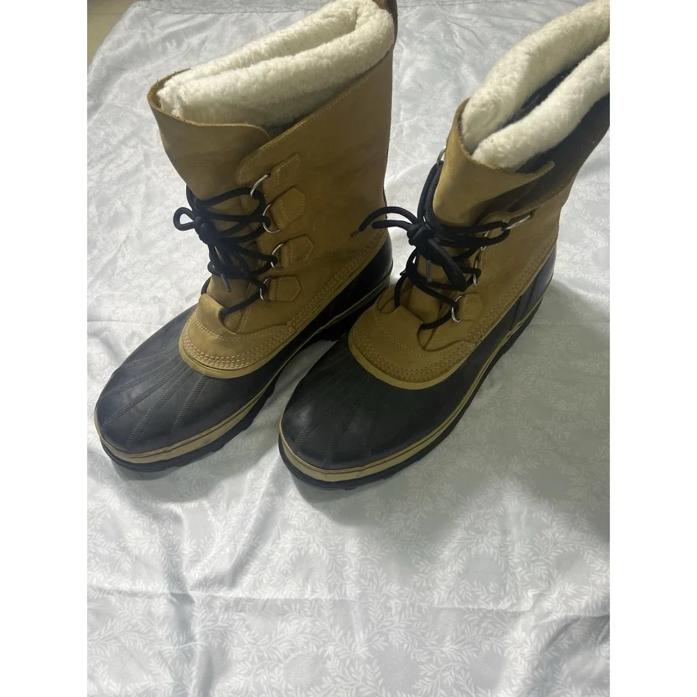 Sorel Caribou Mens Winter Boots Tan Black Waterproof Rubber Leather Snow Boots